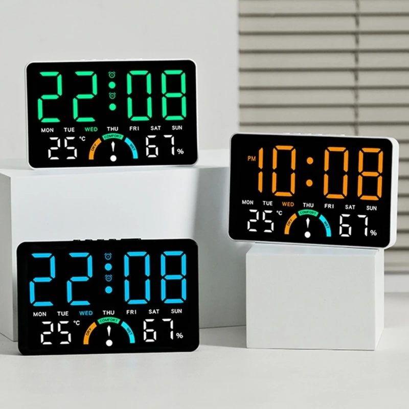 

Indoor Climate Monitor with Large LED Display Digital Clock Featuring Humidity Temperature Sensors for Home Office Use M4YD