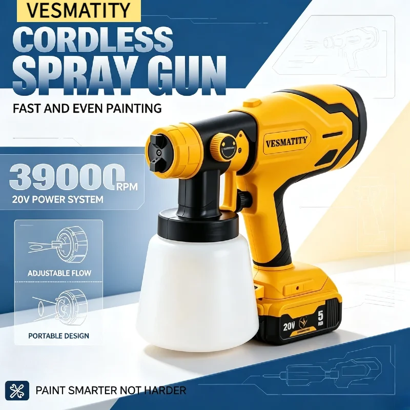 Spray Gun Brush-less Electric Airbrush Lightweight Paint Sprayer Uniform Spray for Home DIY Projects for VESMATITY Batteries