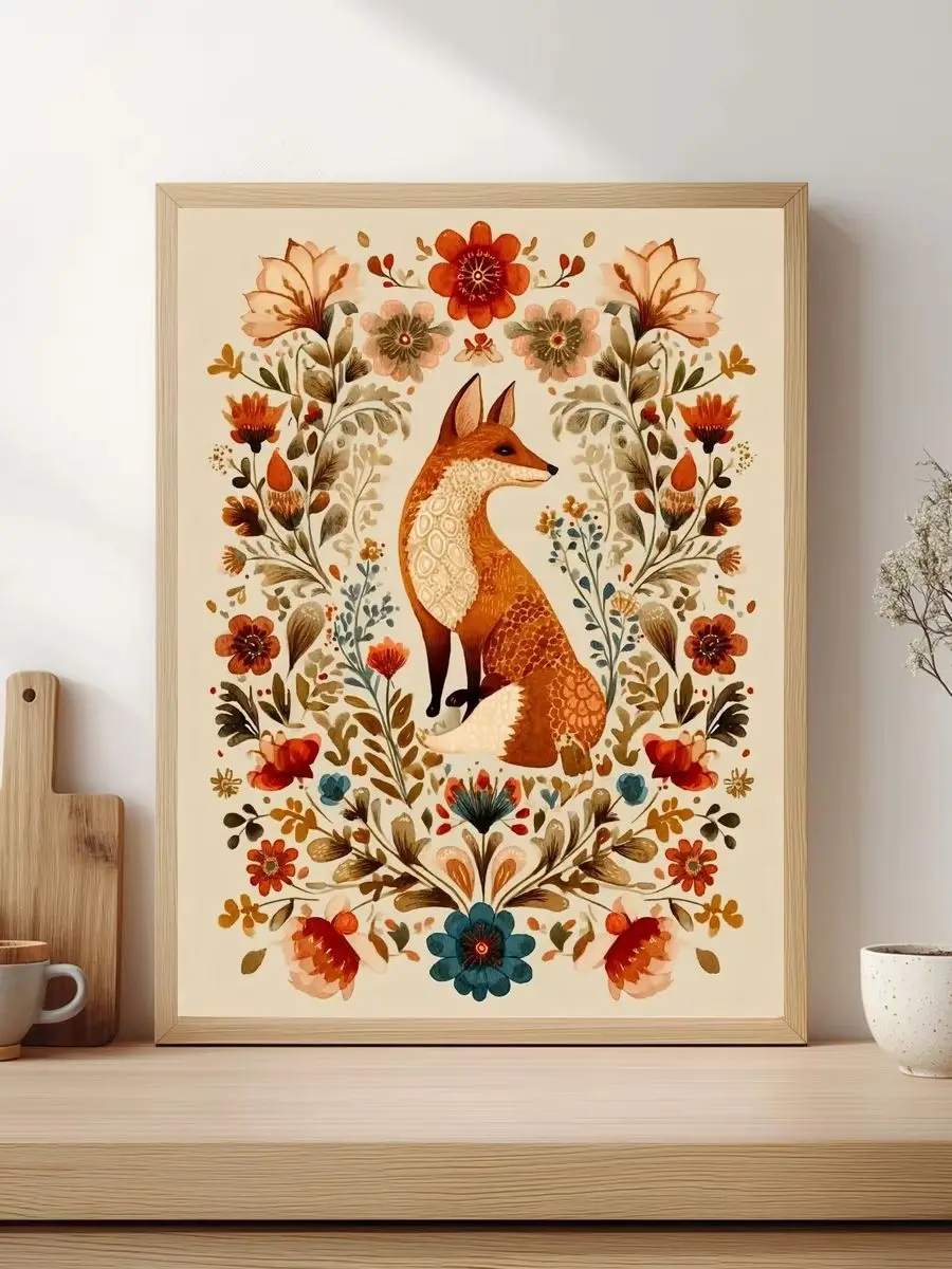1 Stück 30x40cm/11,8x15,7 Zoll, 11Ct/14Ct Kreuzstich-Set, DIY Valentinstagsgeschenk, Stickerei-Set für Festlichkeiten, Fuchs-Blumenmuster – Detail 1