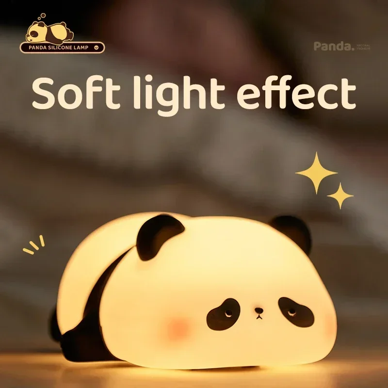 Cute Panda Pat Night Light, Decoração Desktop, Presente de aniversário, Lâmpadas de sono de silicone, Luzes do ambiente do quarto, USB Timing