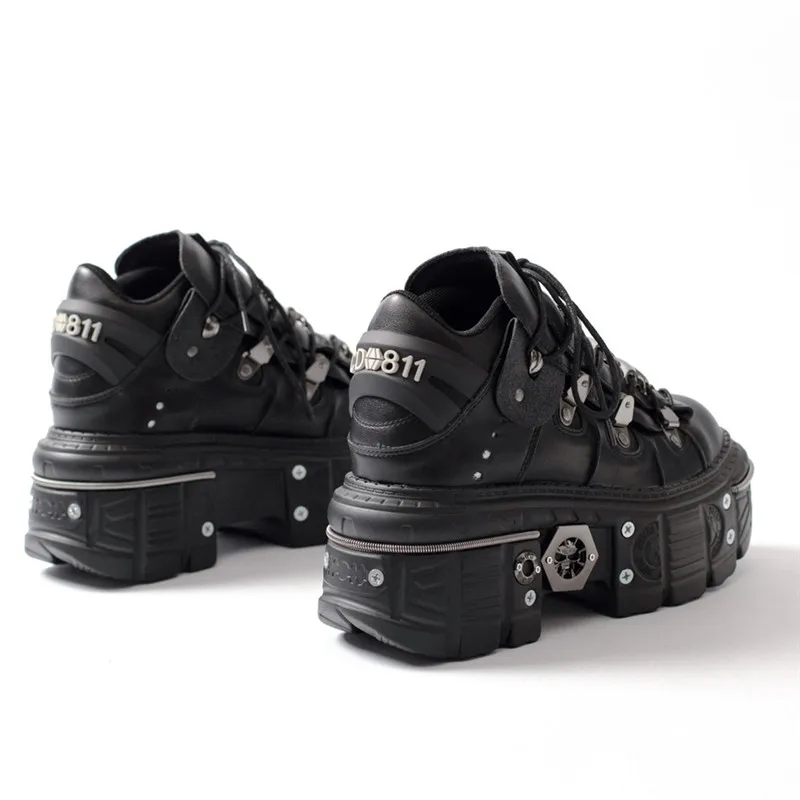2025 Rock Women Ankle Boots For Woman's Round Toe Metal Decoration Thick Bottom Lace-Up Shoes Ladies Gothic Party Punk Sneakers