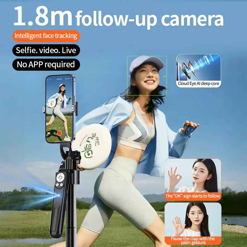 Selfie Stick with Stabilizer Auto Face Tracking Detachable Phone Clip Wireless Selfie Stick Tripod Handheld Gimbal Stabilizer