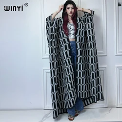 WINYI Winter African Hooded loose cardigan print dress Female abaya outfits for women coat Open Front Kimonos long down poncho
