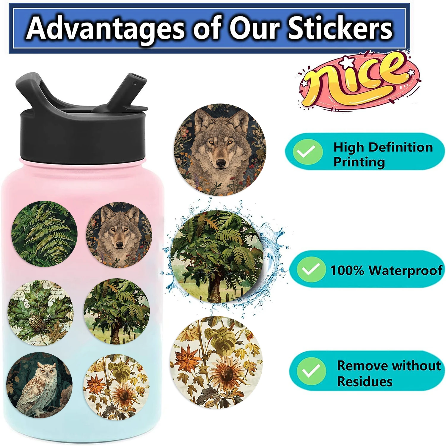 50pcs Retro Animal Stickers Vinyl Laptop Decals Cartoon Animals Stickers For Luggage Guitar Skateboard Diary Waterproof Graffiti