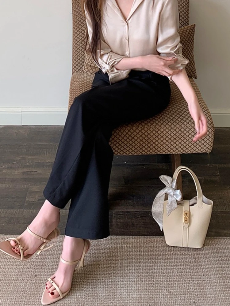 Korean Style Minimalist Draped High Waist Wide Leg Women Suit Pants 2026 Autumn New Elegant Versatile Casual Long Trousers