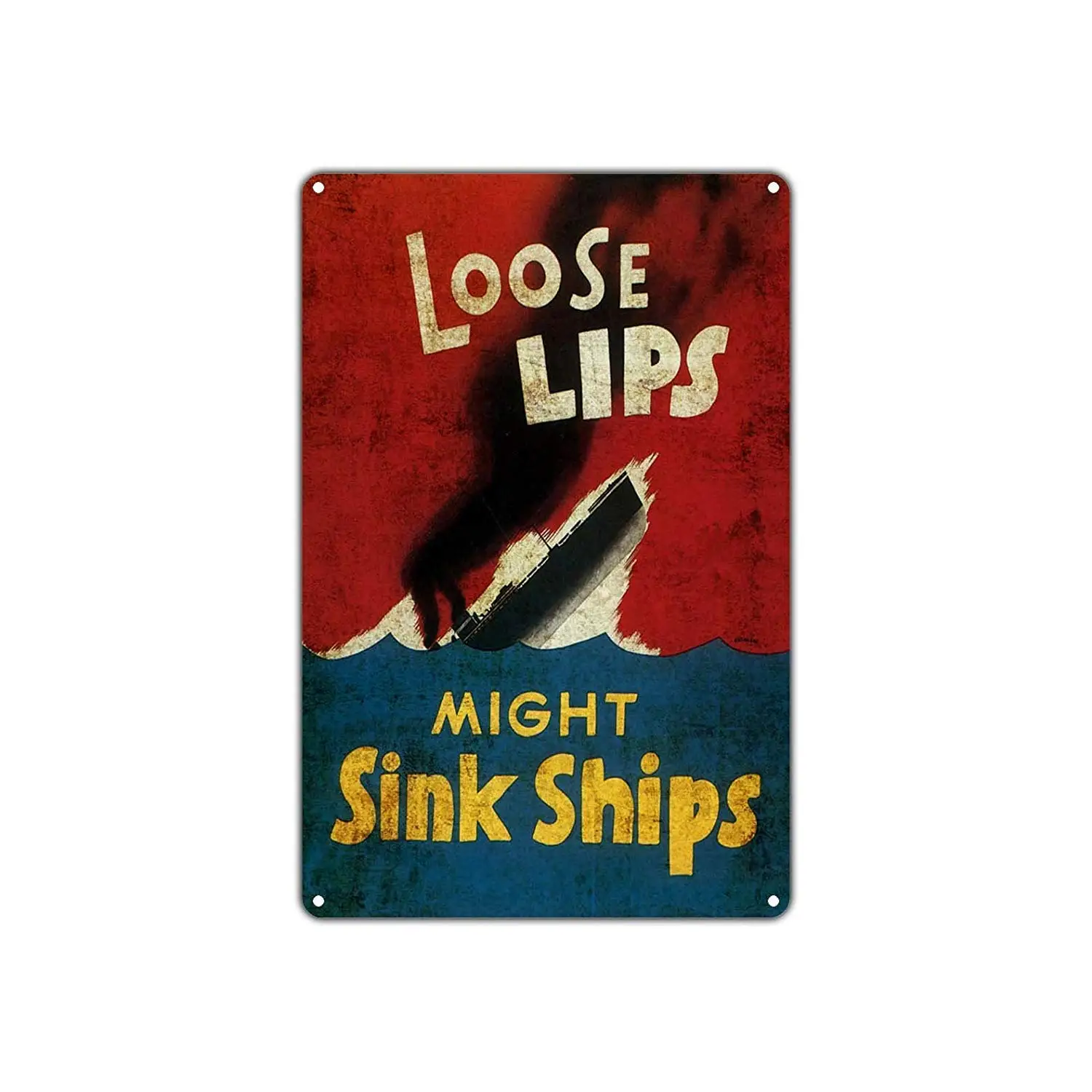 1pcs,Everett Goodman Home Decor - Safety Sign Loose Lips Might Sink Ships. Metal Tin Sign