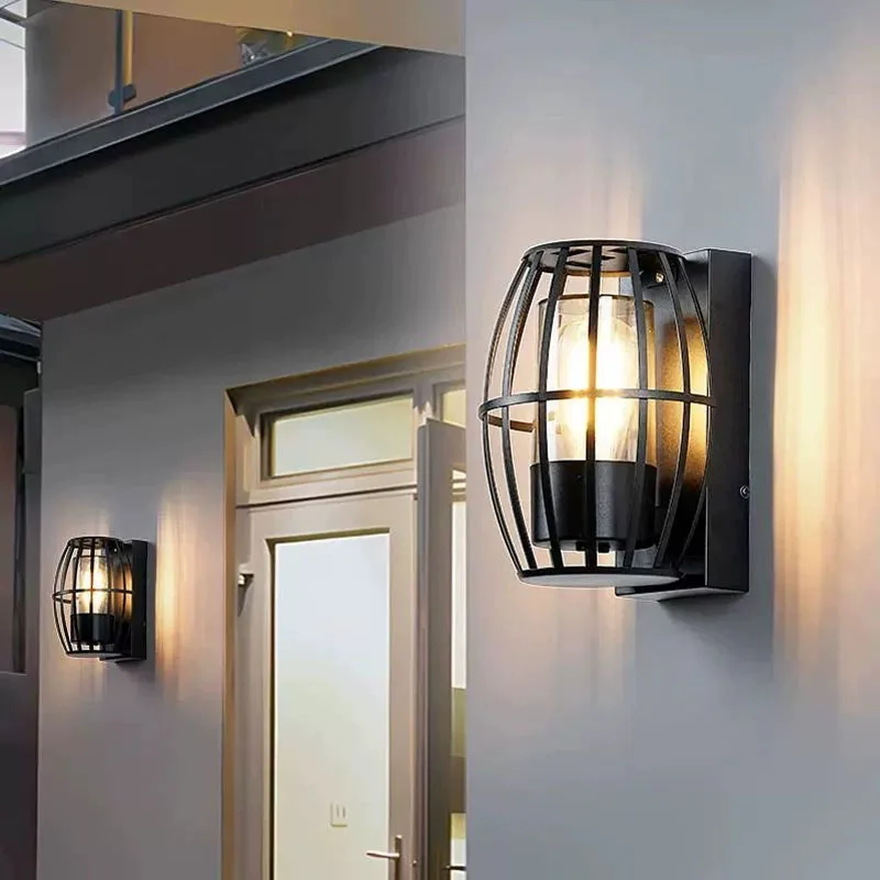 Waterproof Outdoor Wall Light With Clear Glass Shade Aluminum Modern Matte Black Outdoor Lighting For Garage Entryway Yard