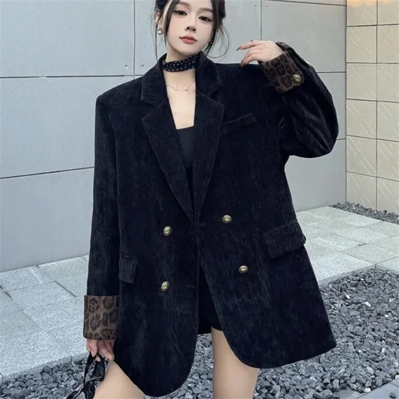 Ladies Advanced Chenille Suit Jacket Autumn Winter Female Casual Leopard Print Tops Outwear Women Thicken Patchwork Blazer Coat