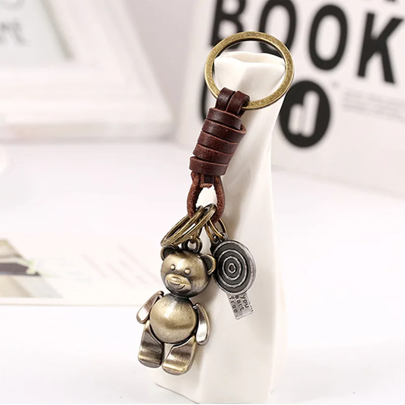 Flexible Cartoon Keychain with Hands and Feet, Retro Woven Leather Car Keychain