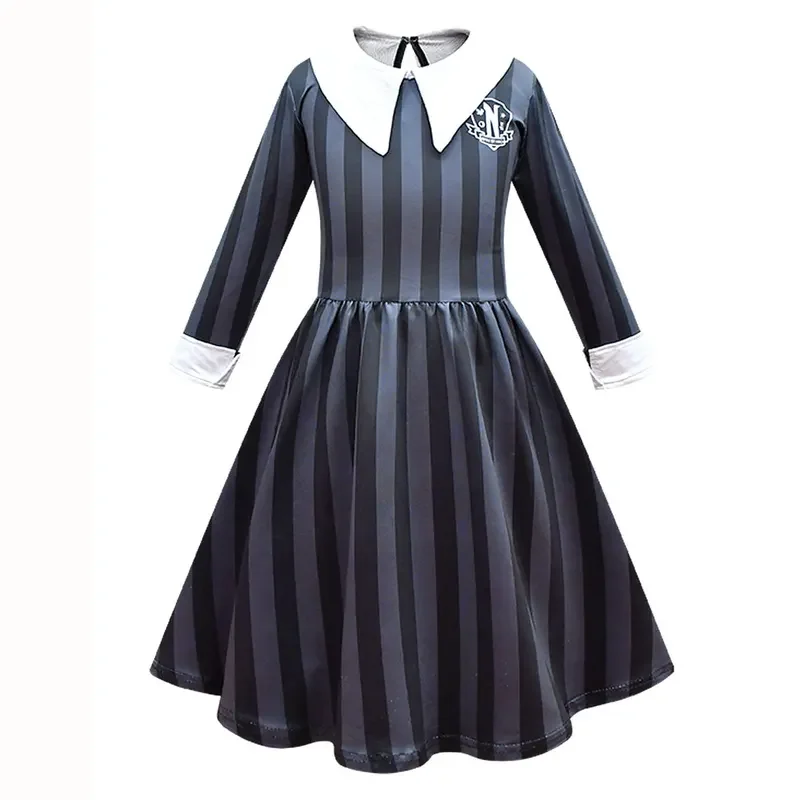 Girls Addams Witch Cosplay Dress Hat Broom Wednesday Addams Costume Cosplay Suit