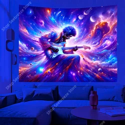 Artist Jimi with Guitar Playing Rock Concert UV Reactive Tapestry Artwork Poster Neon Tapestries for Bedroom Dorm Party Decor