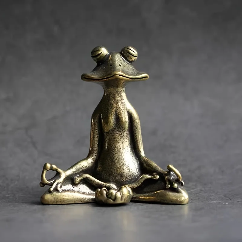 Vintage Messing Meditation Zen buddhistische Frosch Statue Schmuckstück Kupfer Tier Skulptur Räuchergefäß Home Schreibtisch Dekoration Tee Haustier