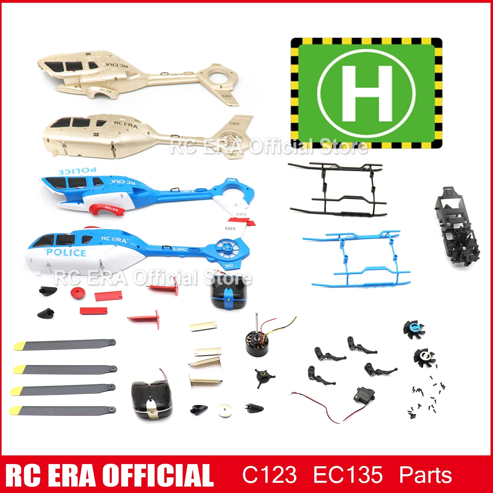 Rc era peças de reposição originais para c123 ec135 escala rc helicóptero fuselagem corpo escudo lâmina principal aperto esc servo substituição