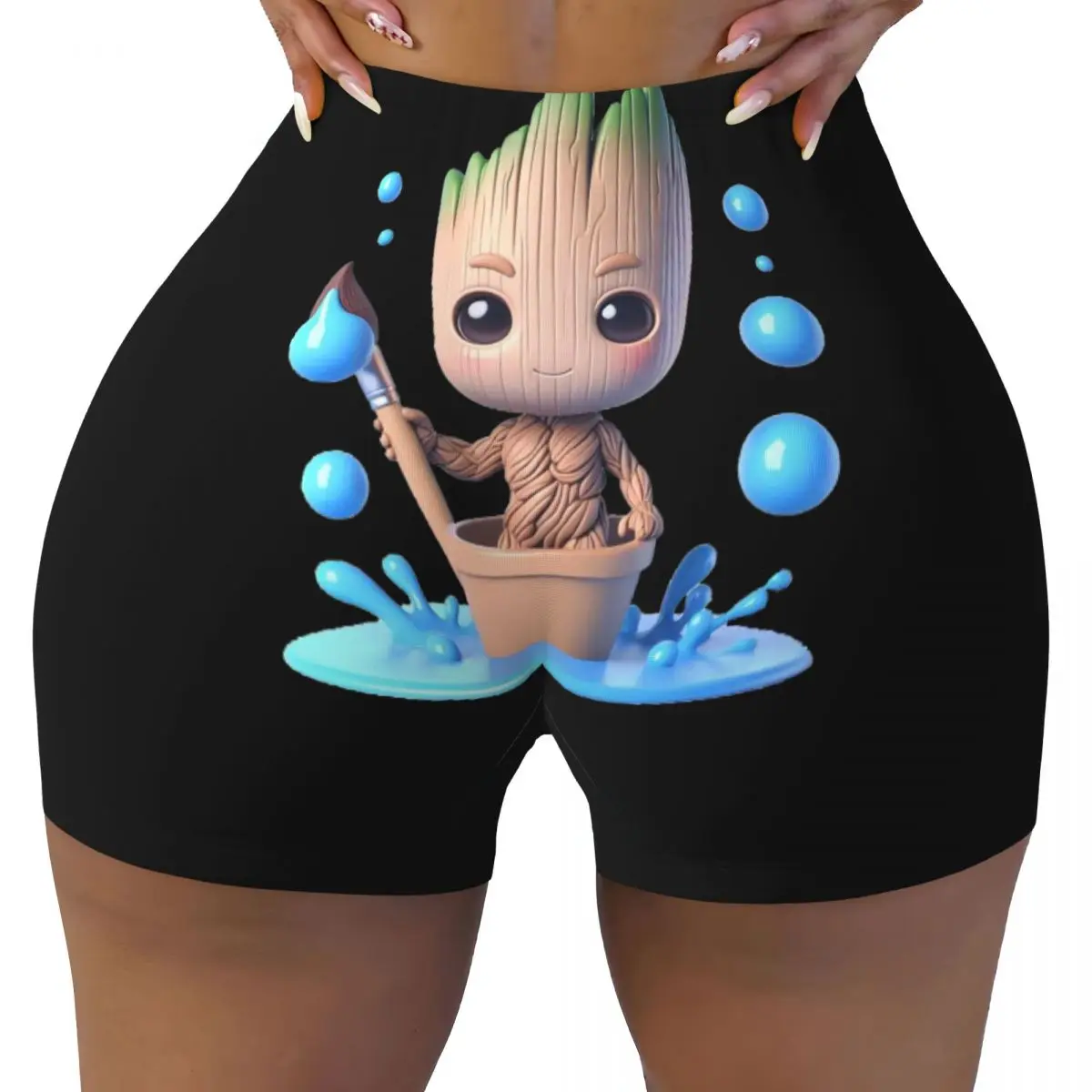 Custom Fashion Anime Action Groot Character Workout Shorts Women Gym Volleyball Running Yoga Shorts