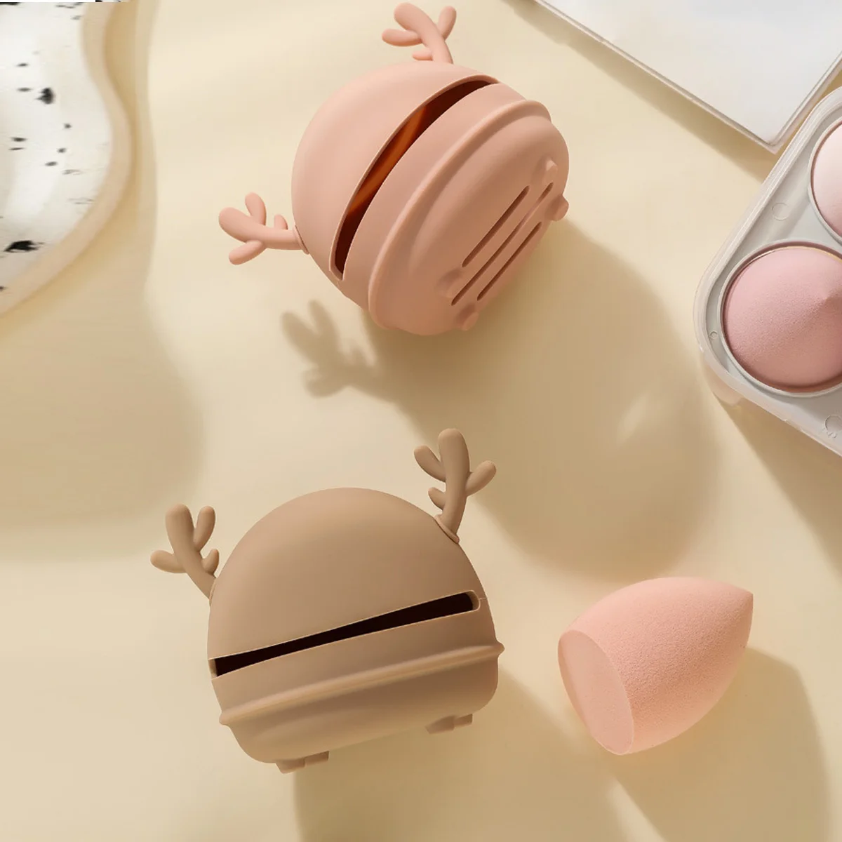 1PC Make-Up Ei Schwamm Halter Silikon Deer Horn Schönheit Schwamm Lagerung Fall Reise Protable Cosmetic Puff Halter Box