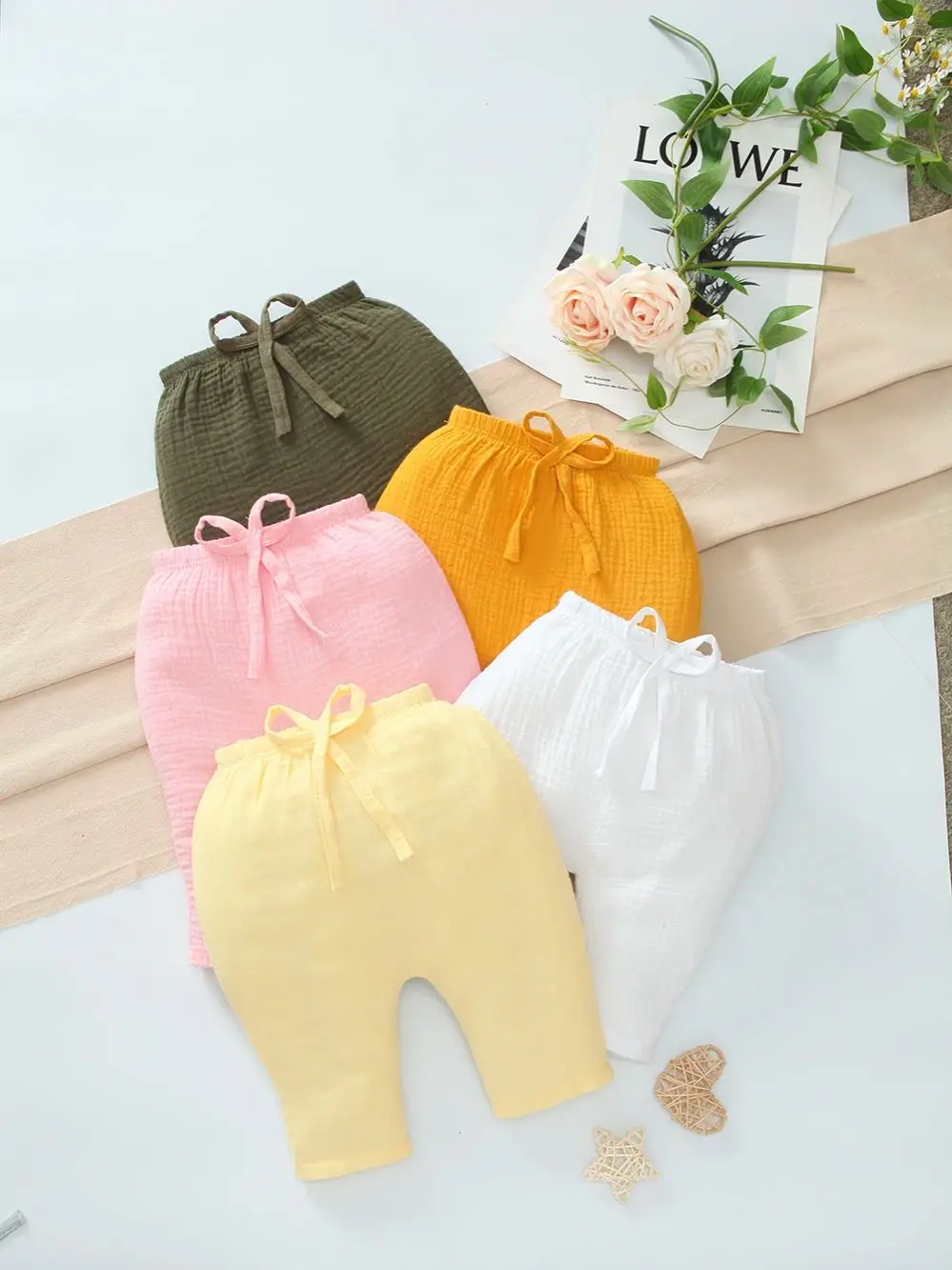 

5-Pack Cute Plain Baby Pants for Boys and Girls, Loose Soft Cotton Newborn Bottoms, Spring Autumn Pull-on Toddlers Trousers