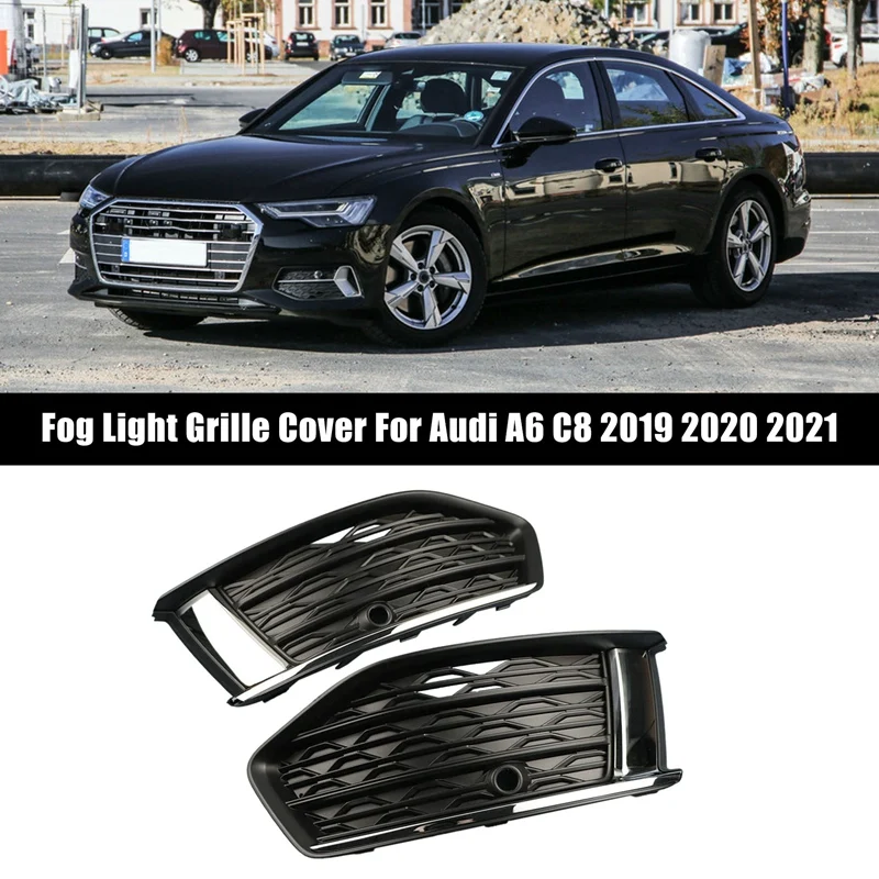 

2PCS Front Bumper Fog Lamp Cover Trim Frame Foglight Grill 4KD807648 4KD807647 Replacement For A6 C8 2019 2020 2021