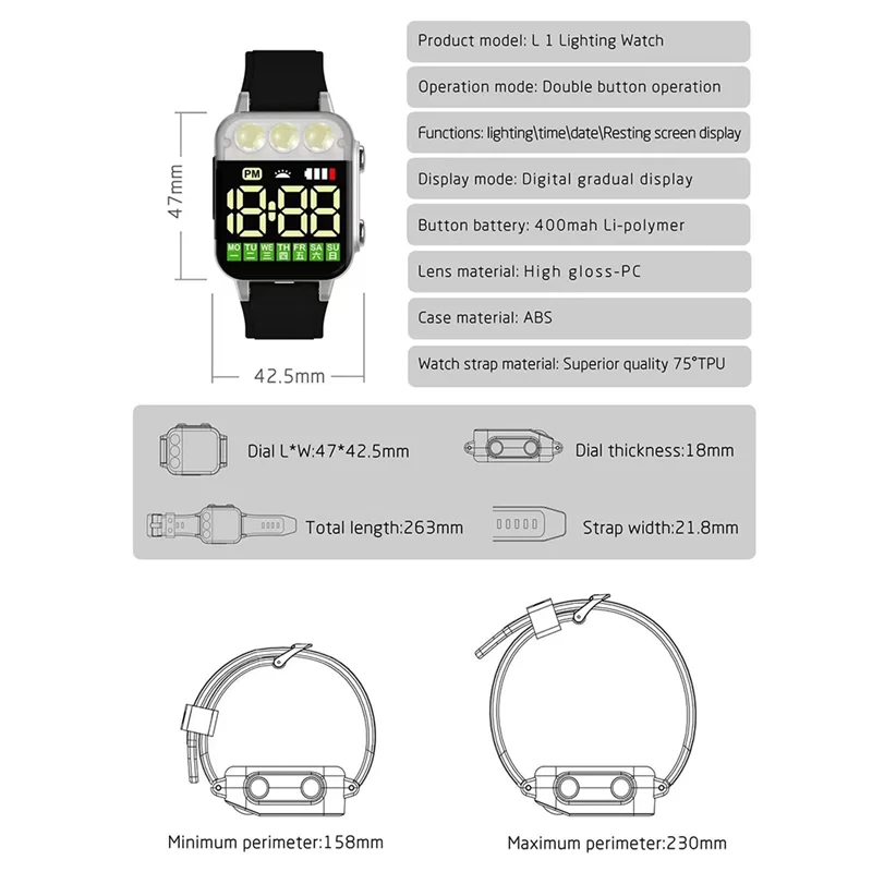 الرياضة LED الساعات الإلكترونية USB مصباح يدوي قابل لإعادة الشحن طالب ساعة يد رياضية الإضاءة ساعة هدايا للرجل