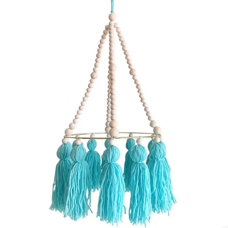 F62d Baby Crib Beads Wooden Beads Tassel Wind Chimes Bed Rattle Kids Kids Room Hanging Decoration Props Props
