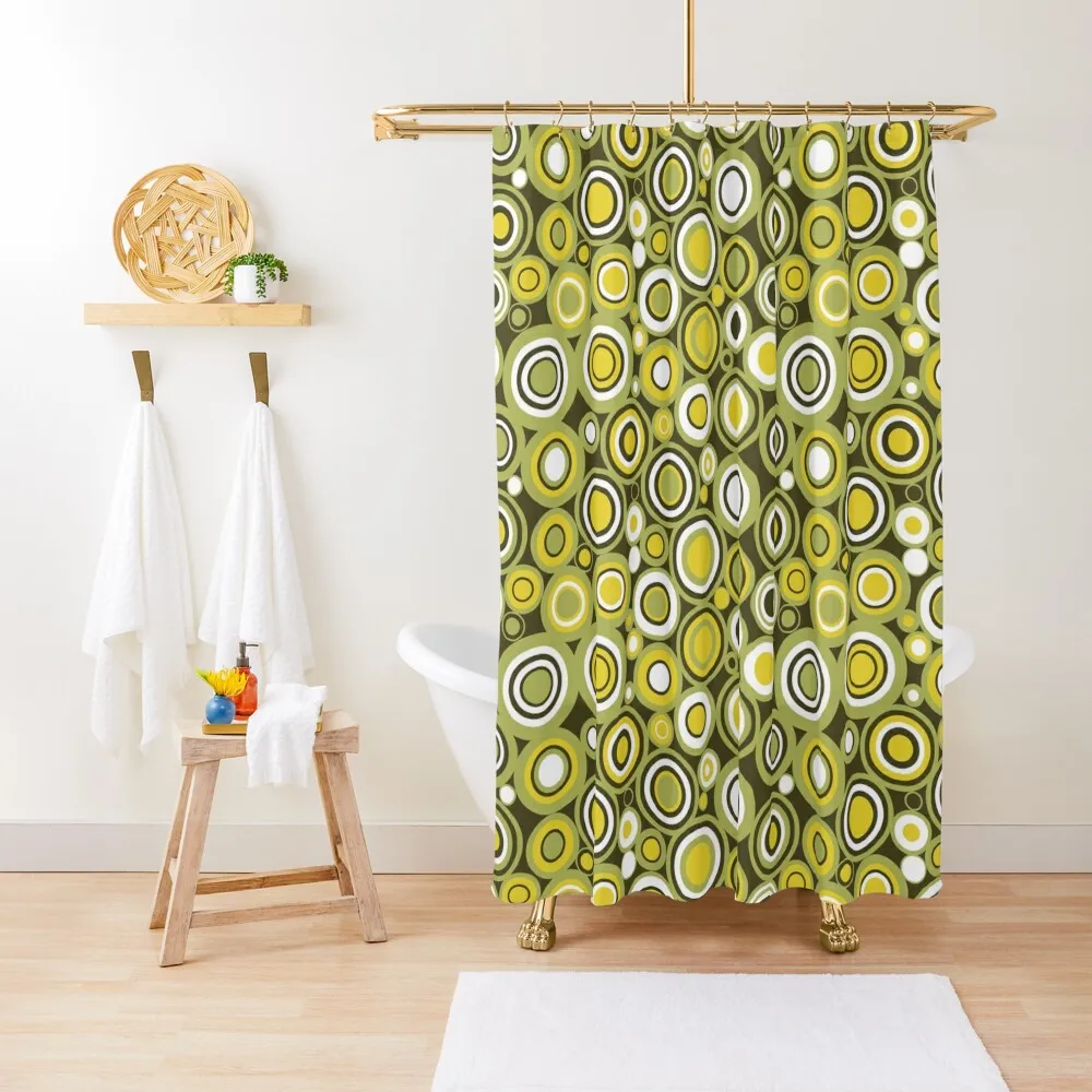 

Green, Yellow and White Circle Retro Pattern Shower Curtain Bathroom Shower Cover Shower Set For Bathroom Curtain