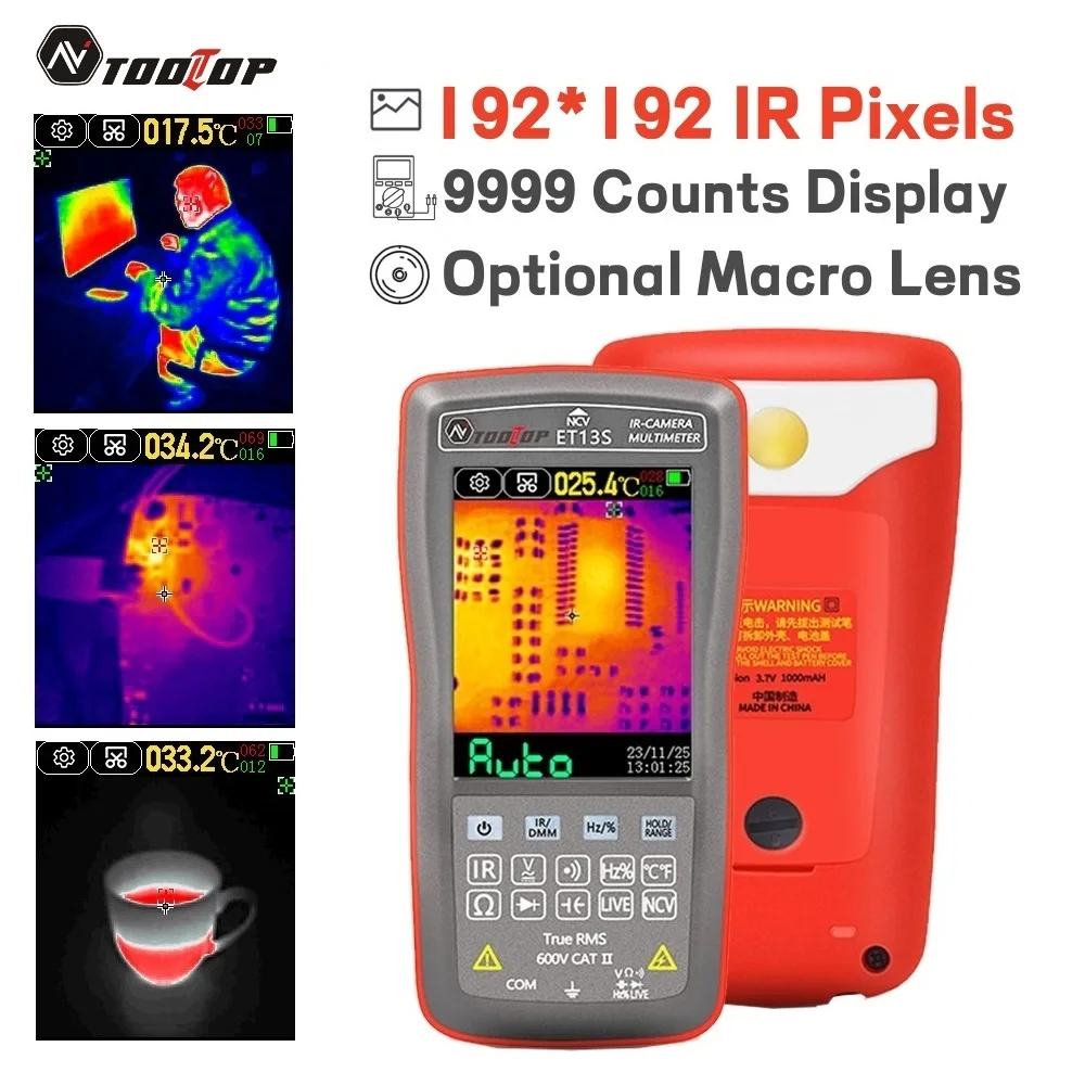 TOOLTOP ET13S Thermal Image Camera192*192 with Macro Lens 2.8 Inch Multimeter 9999 Counts Pipeline Automotive Mainboard Inspect