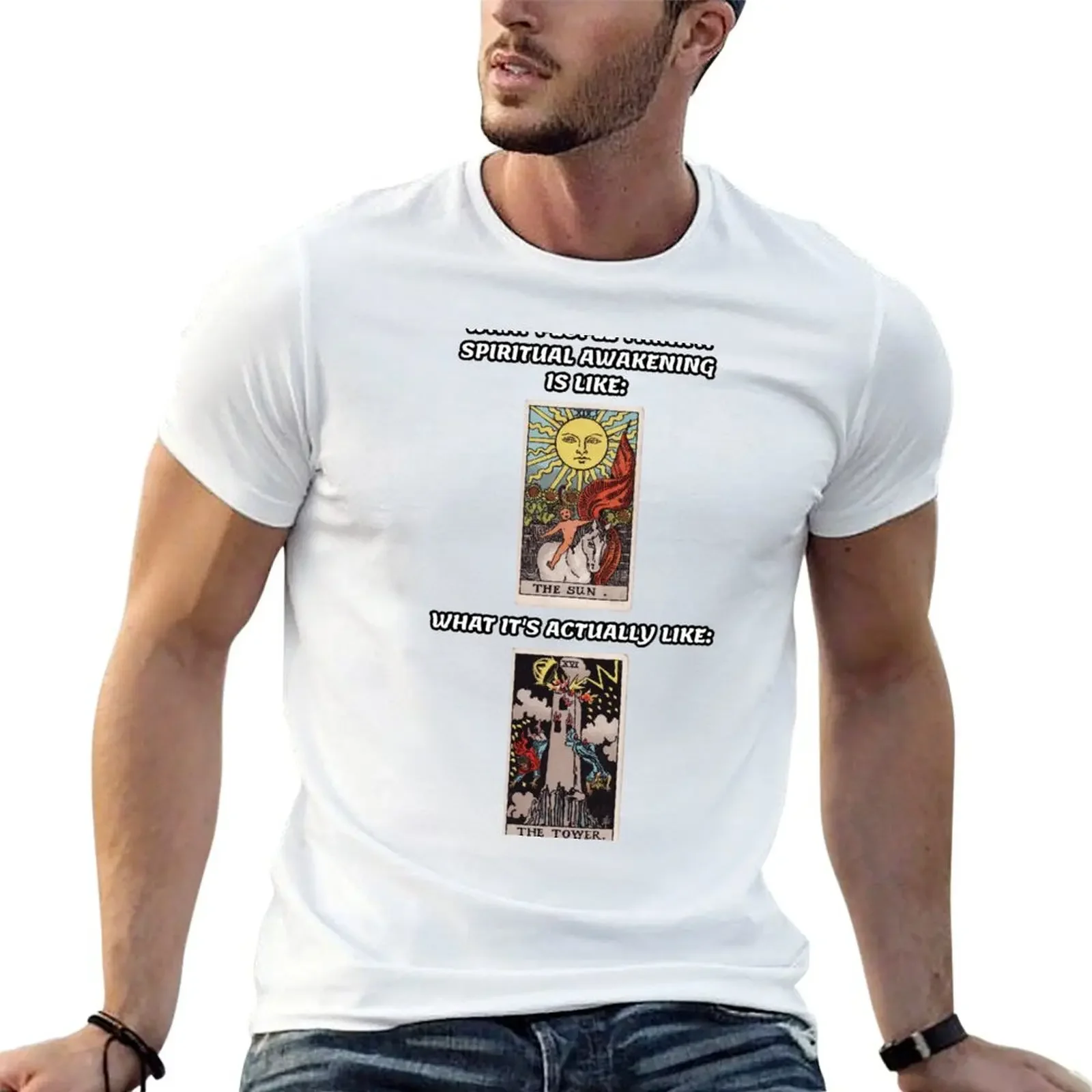 

What People Think a Spiritual Awakening Is Like vs. What It's Actually Like - Tarot Memes T-Shirt anime mens clothes