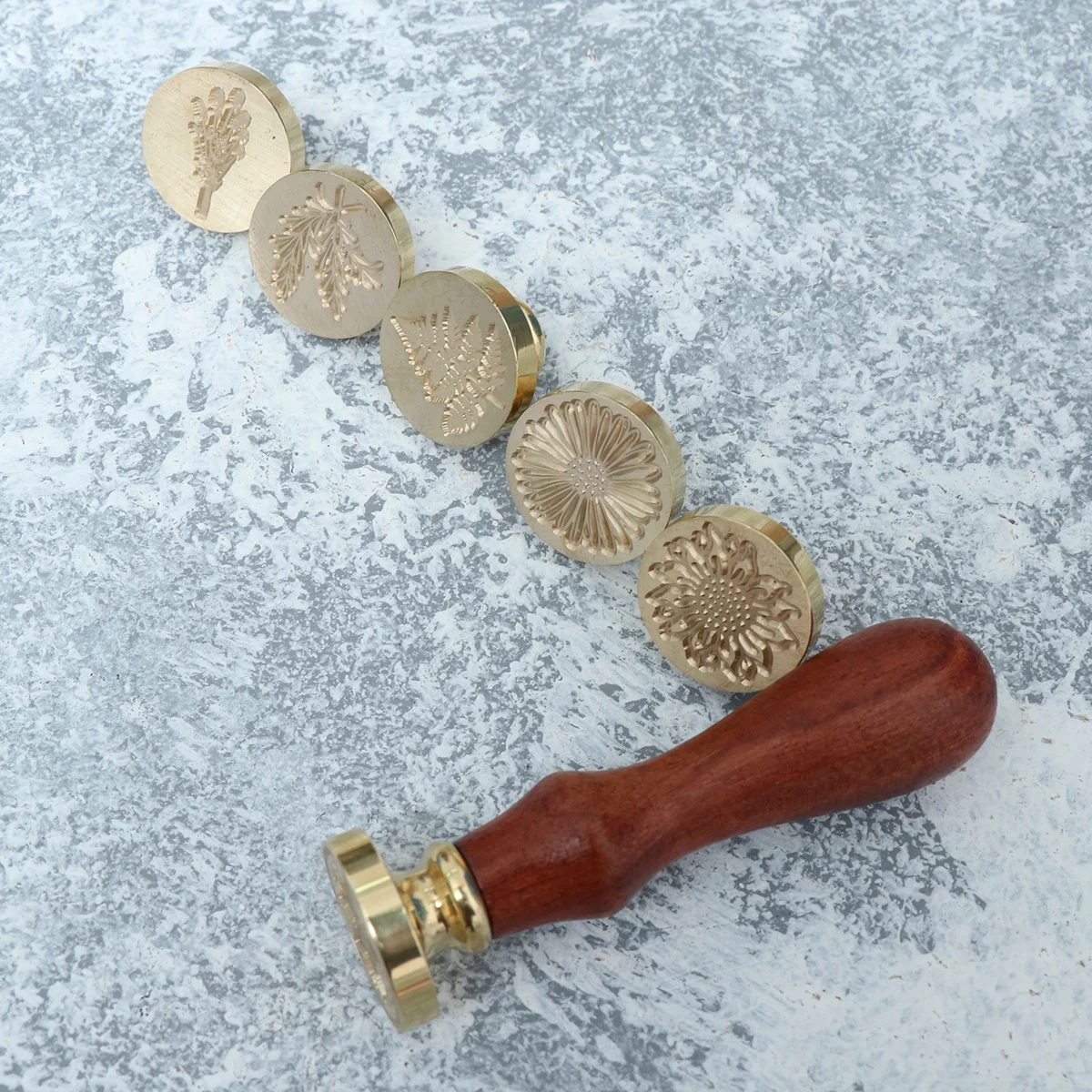 

7Pcs Copper Pattern Seal Set Detachable Easy Install Fire Paint Wax Suit Plant Design Wedding Invitation Envelope Sealing