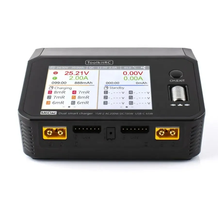 

ToolkitRC M6DAC AC 200 Вт постоянного тока 700 Вт 15 А двухканальный интеллектуальный зарядное устройство/разрядник для аккумуляторов Lipo пластиковый 1-6S совместимый с Lipo батареей
