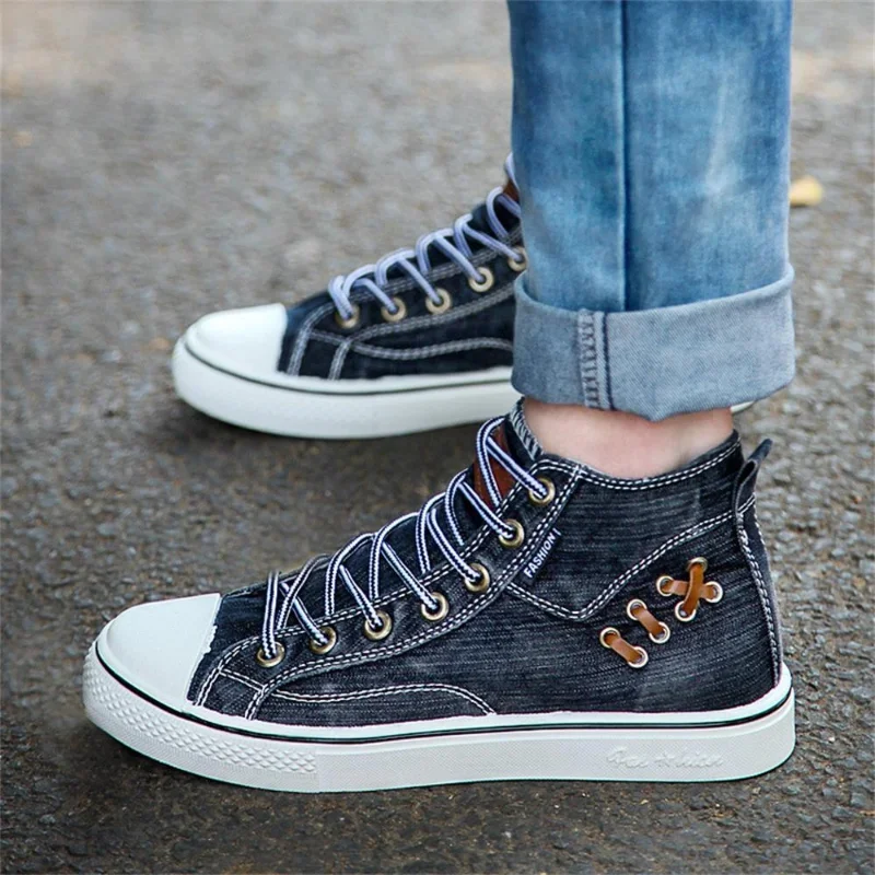 Maogu High Top Canvas Denim Sneakers Donna 2023 Donna Punta tonda Stringata Casual Piatto da corsa Camminata Primavera Scarpa sportiva classica