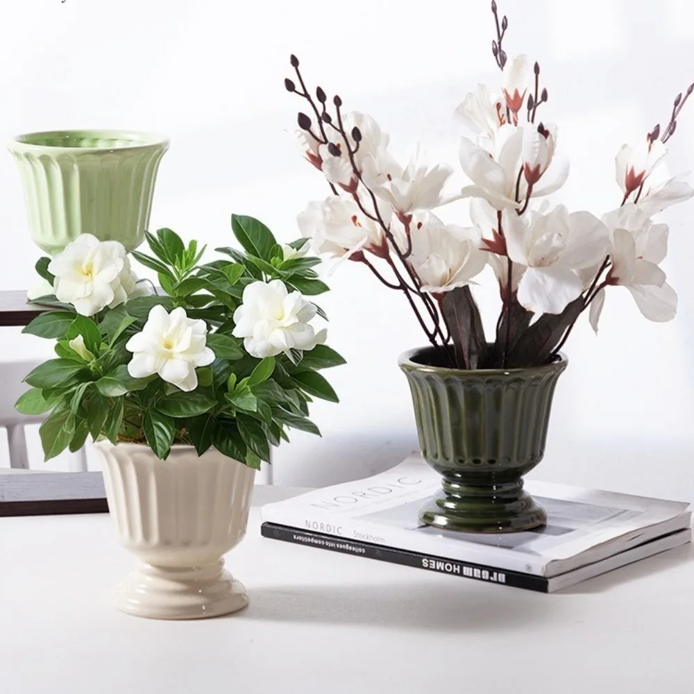 

Roman Column Ceramic Vase Nordic with Drainage Holes Plant Flower Pot Vintage Style Garden Planter For Hotel Wedding Table