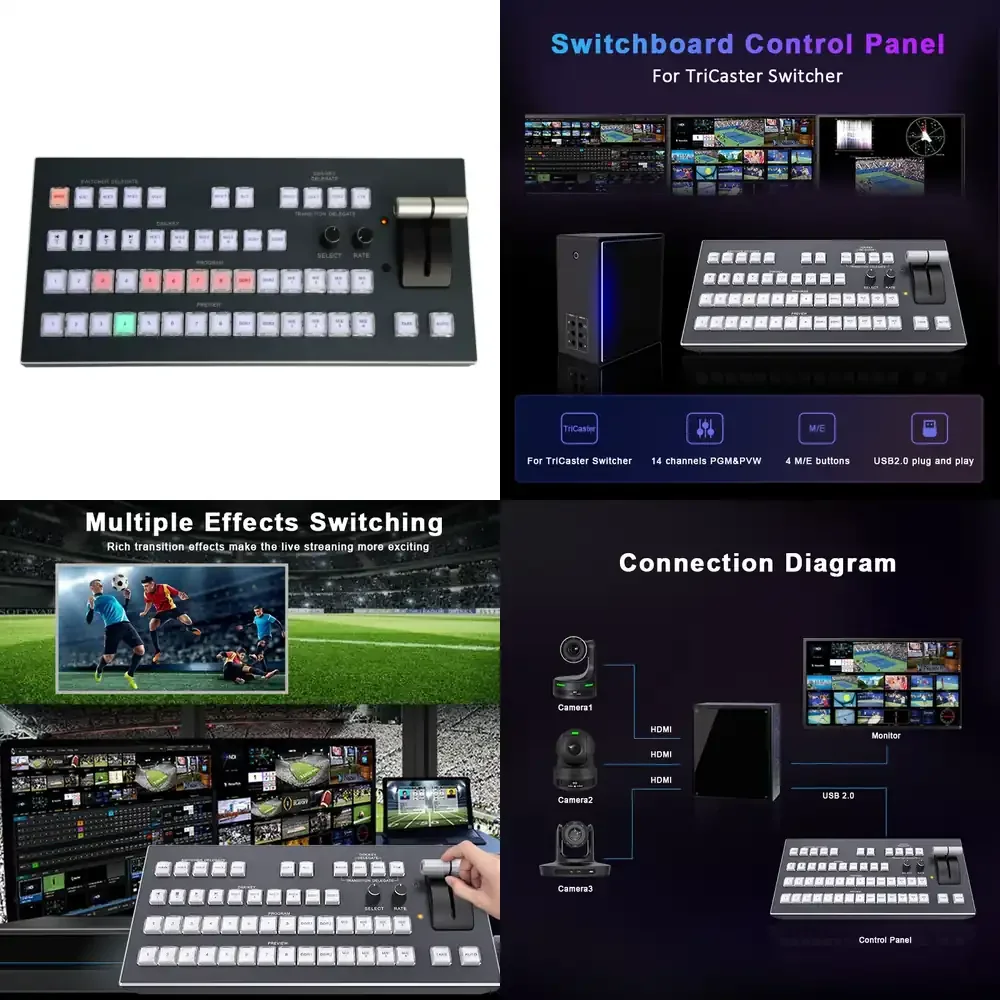 Professional 14 PGM&PVW TriCaster Live Production Control Panel USB2.0 Plug and Play Video Switcher for Church