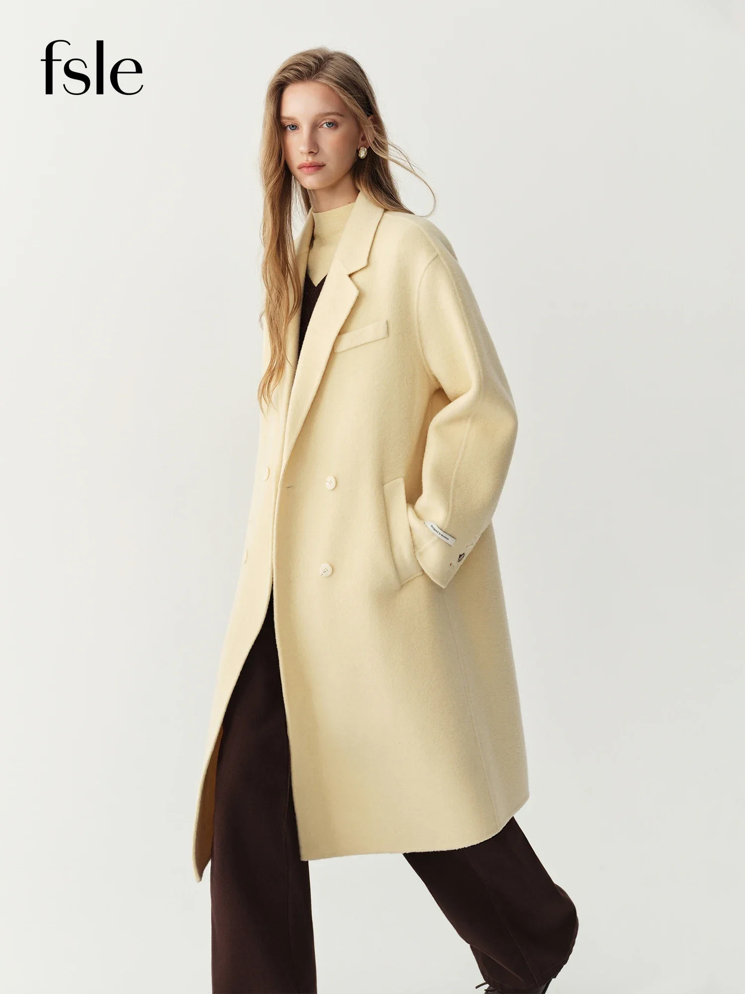FSLE Women's Double-faced Cashmere Coat Classic Style Winter 2026 New Arrival Commuting H-line Loose Fit Simple Daily
