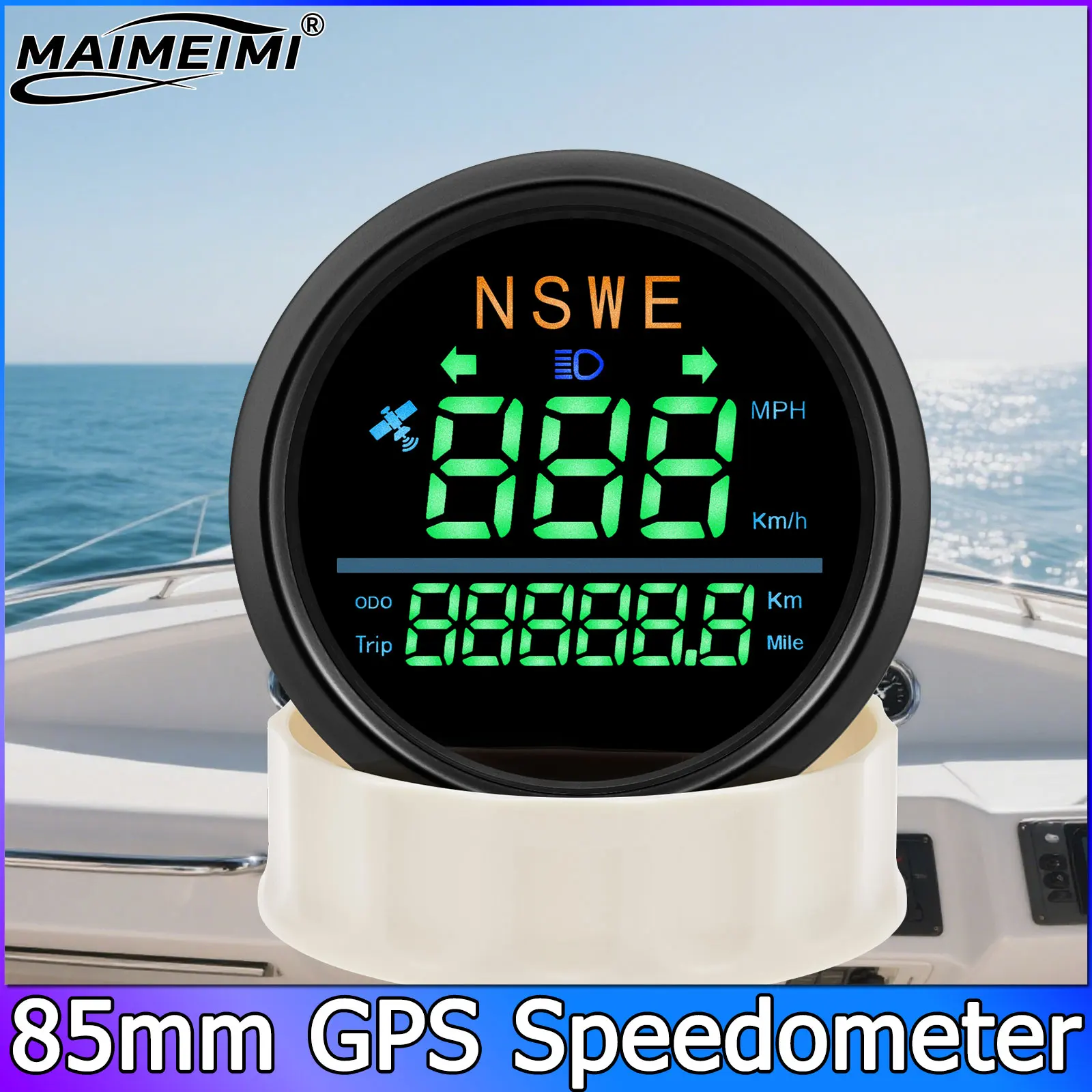 

85mm GPS Speedometer with GPS Antenna Red Green White Light Odometer TRIP KMH MPH Knot NSWE With Turn Signals for Car Boat