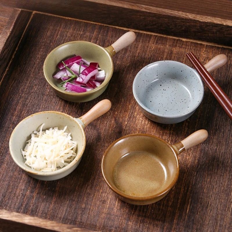 1 قطعة قارب المرق السيراميك طبق التوابل اليابانية الفخار الخشن مع مقبض غمس طبق صلصة الصويا طبق الخل الحار طبق الخردل
