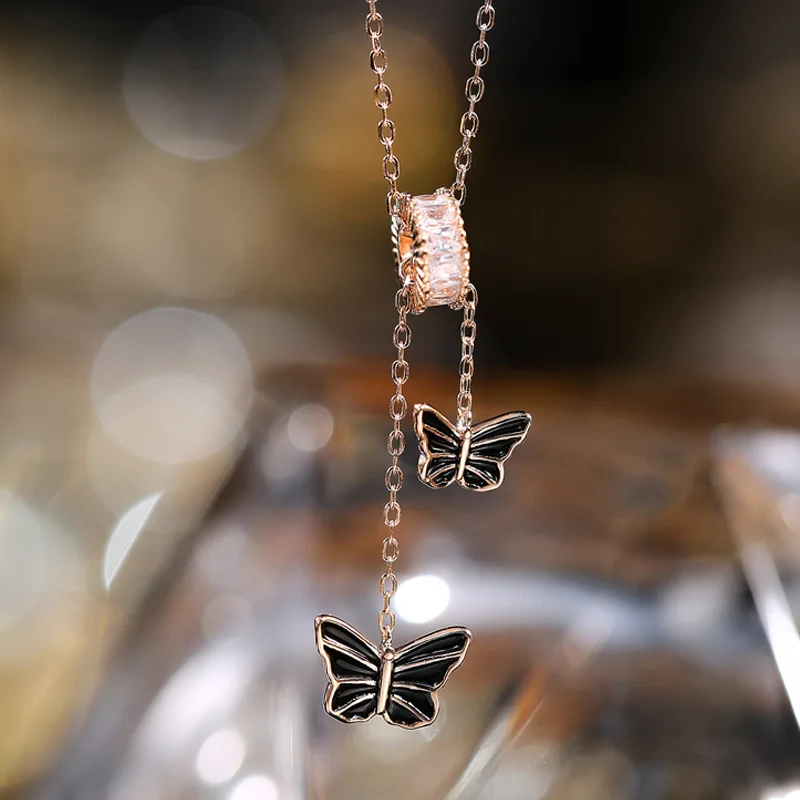 

Wholesale 925 Sterling Silver Double Butterfly Pendant Necklace Fashionable Cute Animal Design Rhodium Plating Link for Gift