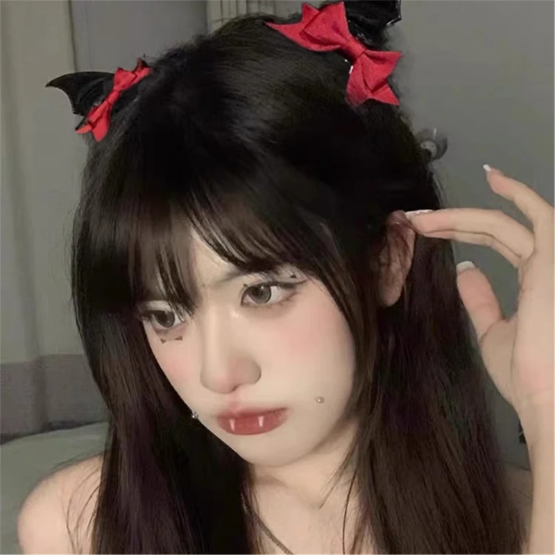 Gothic Punk Bat Wing Bowknot Hair Clip Y2K Girls Anime Cosplay Party Headwear Halloween Hairpin Role Play Costume Hair Barrettes image 4