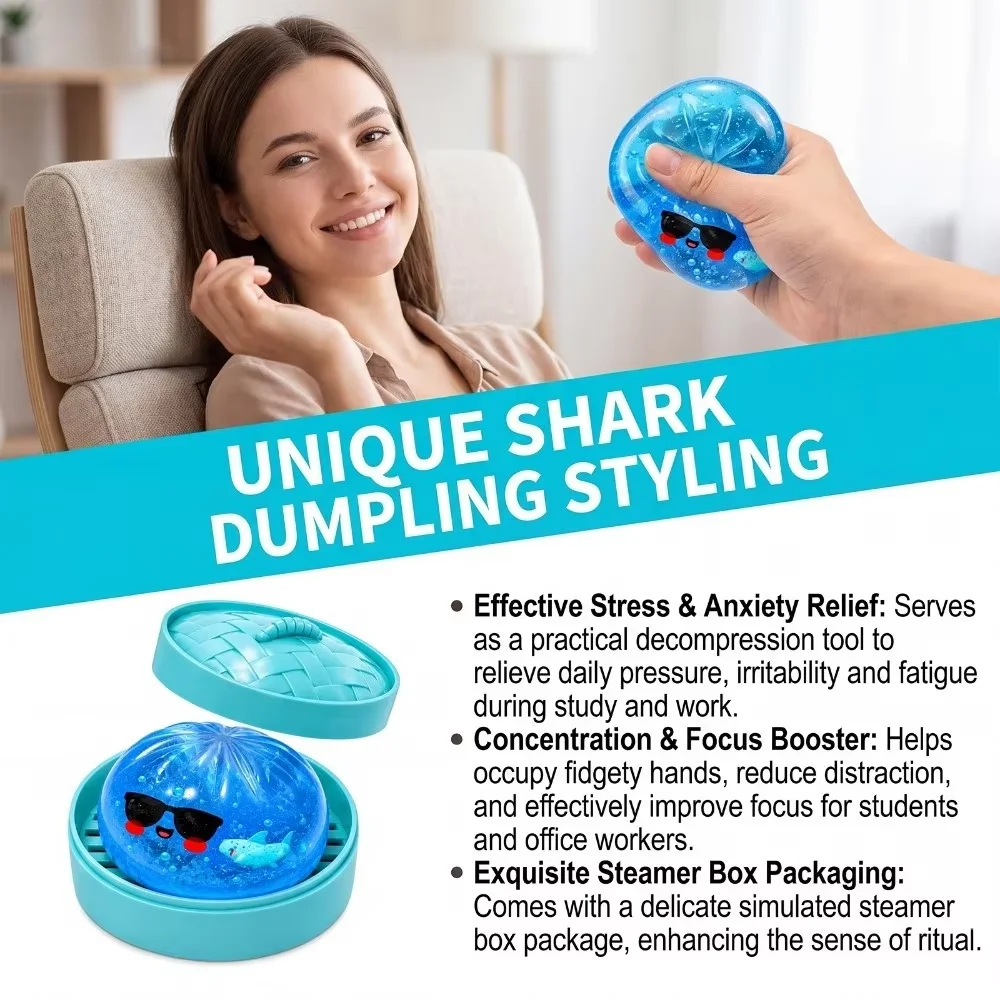 New Marine shark Glitter Dumpling Glitter Dumpling Squishy with Box Dumplings Sensory Squeeze Toy for Stress Relief Toys view 4