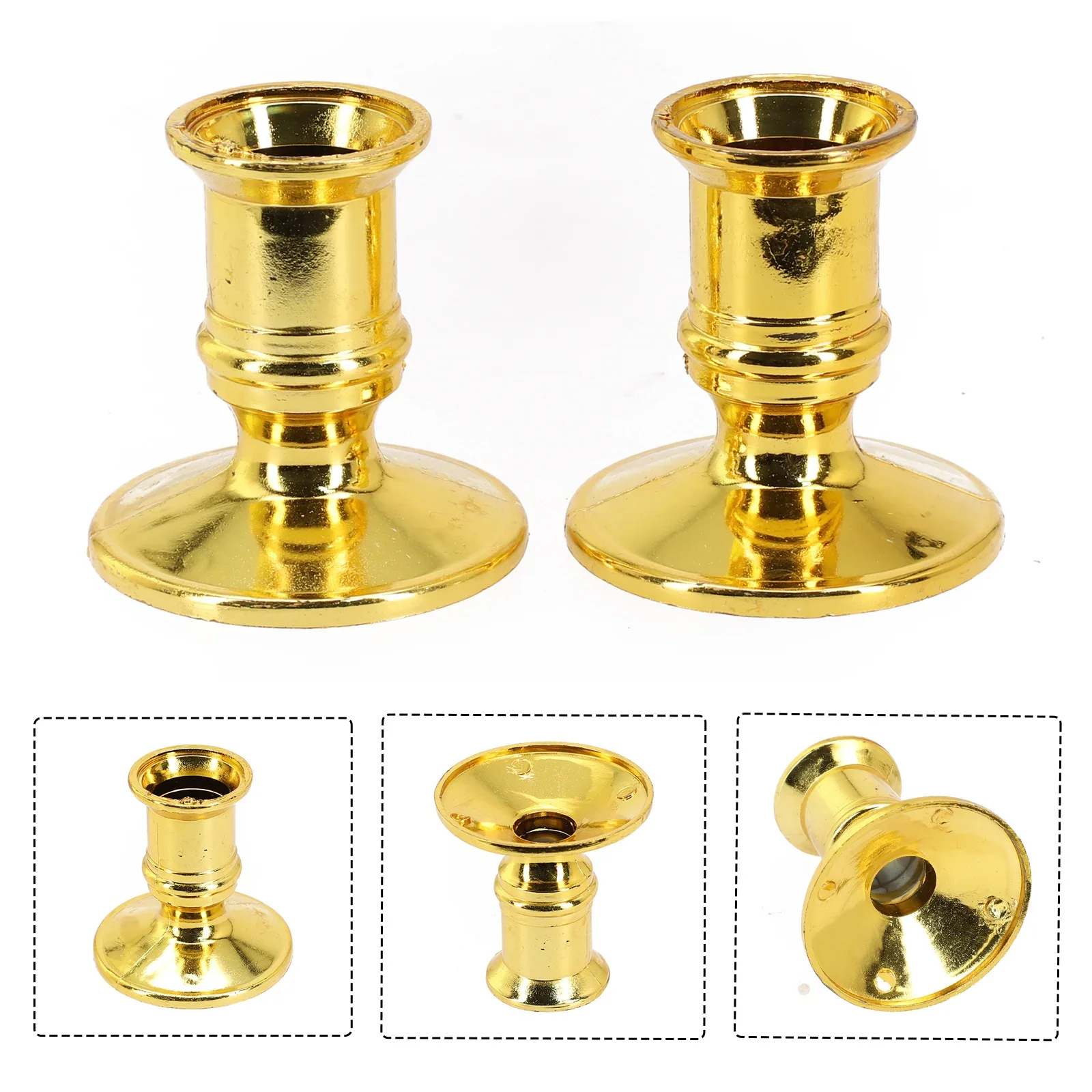 2pcs Pillar Candle Base Plastic 0.75"D Traditional Shape Fits Standard Candlestick Gold  For Table Top Wedding Home Room Decor