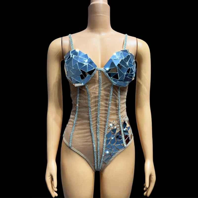 Vêtements de ixpour Bar, Discothèque, Dj, Ds, Pole Dance, Couleur Argent, Miroirs, Batterie, Costume en Tricot, Performance sur Scène, Tenue de Festival, XS8986