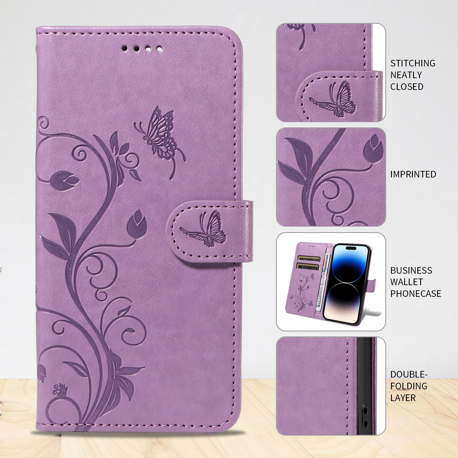 

Phone Case Embossed Apricot Tree Magnetic Flip Case for iPhone14 15 Plus Promax Full Range| Premium Leather Pattern Cover