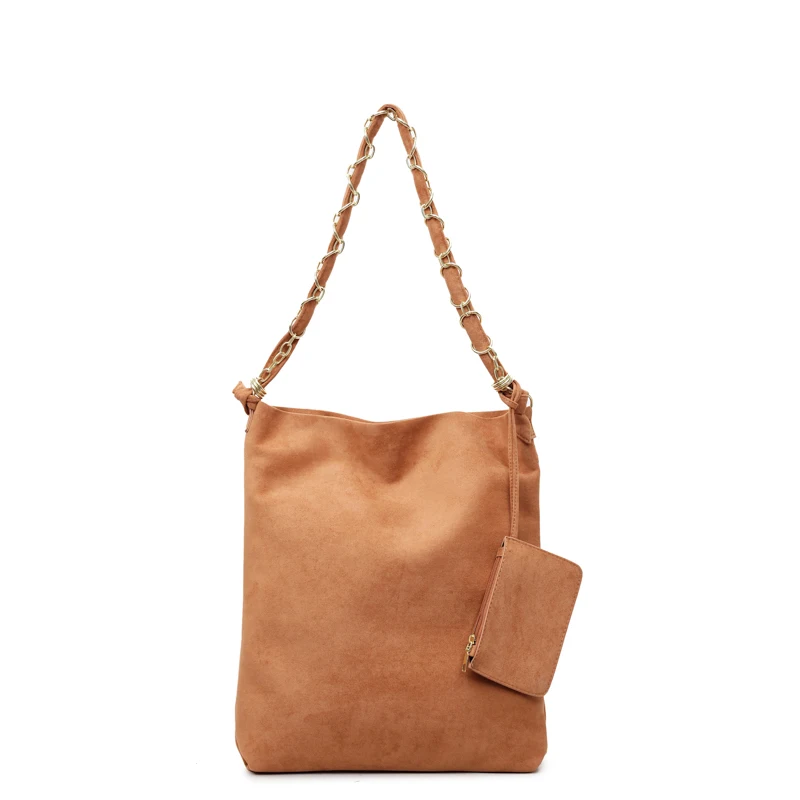 

Large Capacity Solid Color Soft Faux Suede Shoulder Bag with Small Purses 2025 Autumn New Textured Frosted Casual Commuter Bag