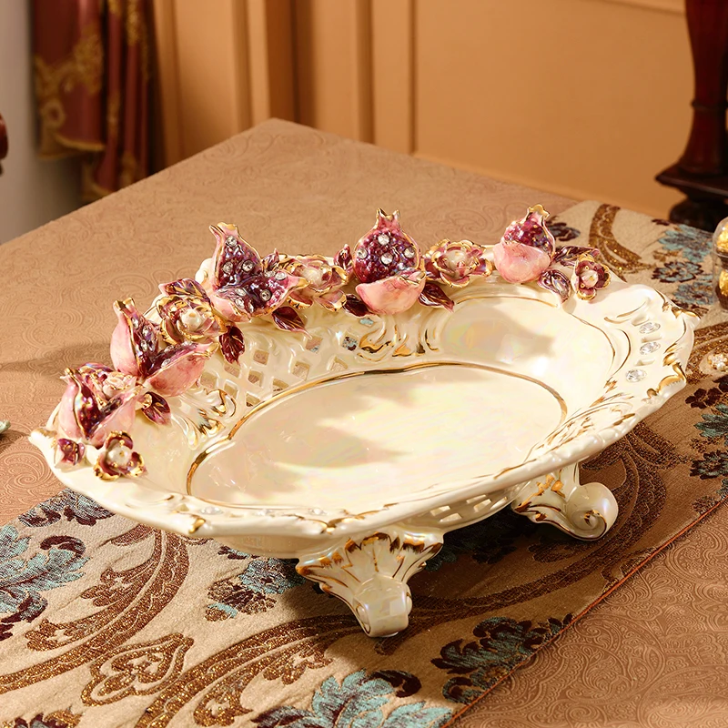 

European Ceramic Fruit Bowl Large Luxury Serving Tray Elegant Coffee Table Centerpiece for Living Room Decor Snack Plates