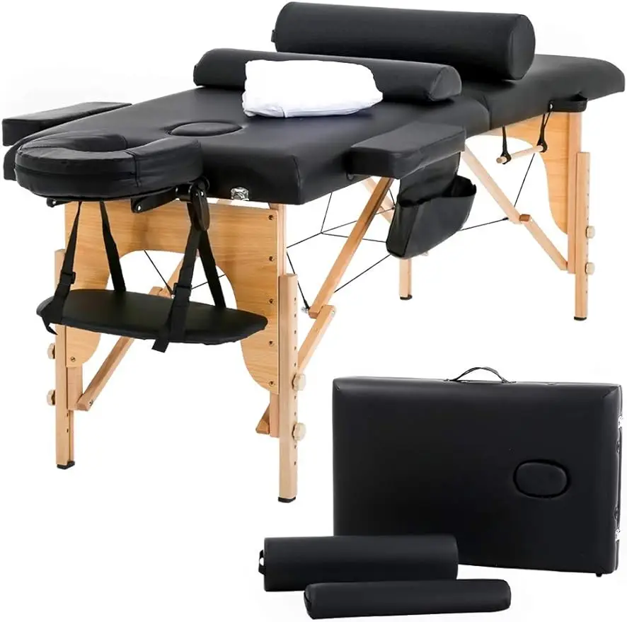 Mesa de massagem portátil com berço folha e Bolsters, Salon Bed, Spa Bed, ajustável, 2 Folding, 73 "Long Height