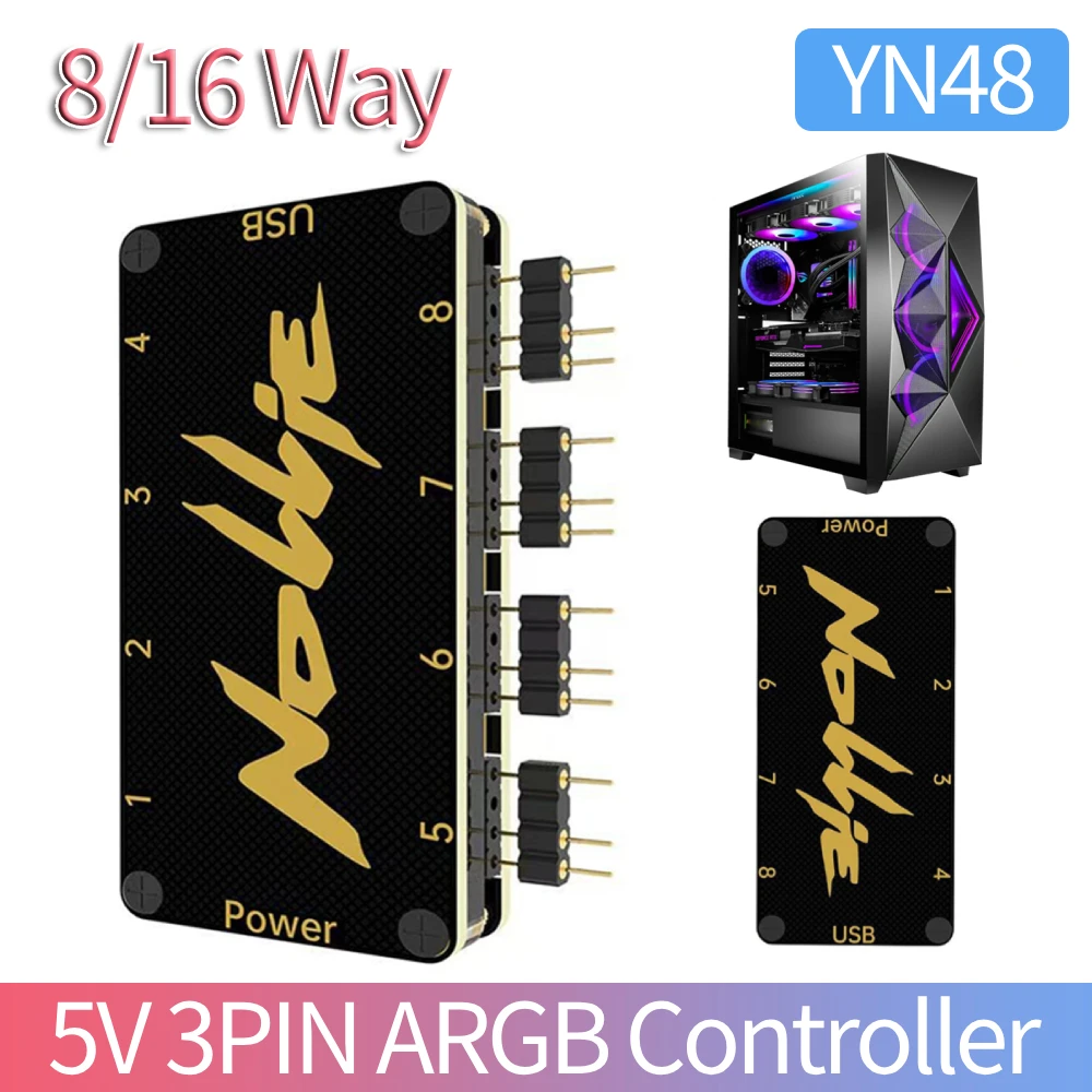 

5V 3PIN ARGB Splitter Hub Support SignalRGB OpenRGB ARGB Fan HUB Controller SATA Power for Extended Motherboard Interface