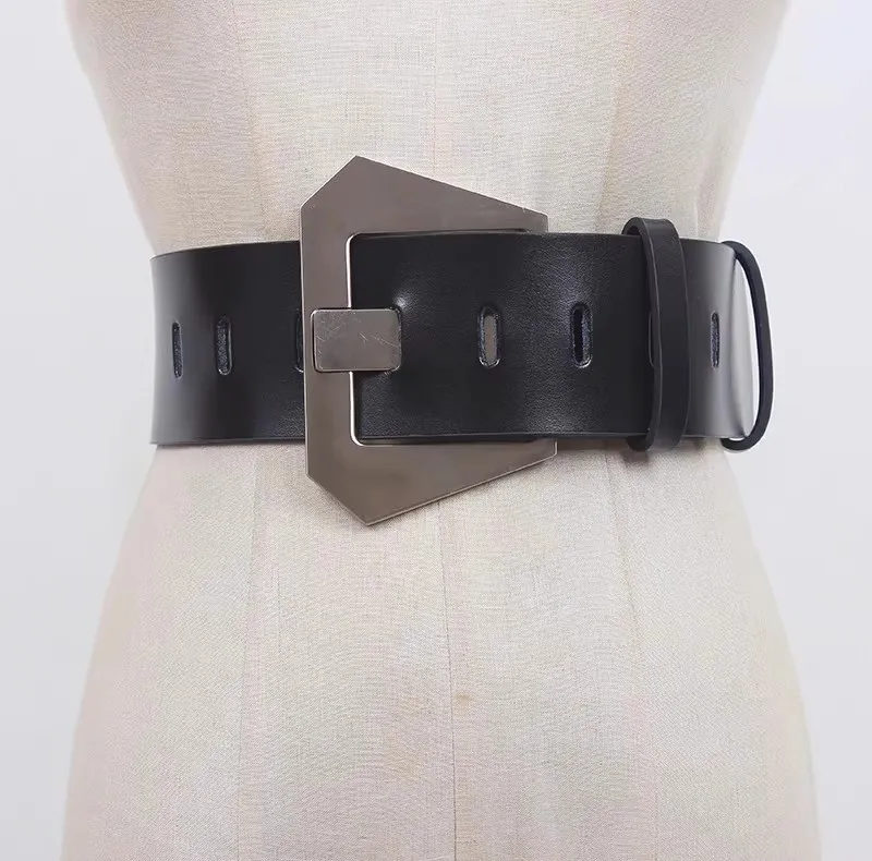 Women's Runway Fashion Genuine Leather Cummerbunds Female Dress Corsets Waistband Belts Decoration Wide Belt R849