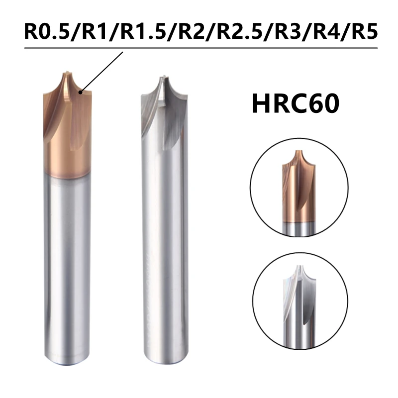 R0.5/R1/R1.5/R2/R2.5/R3/R4/R5 Inner R Angle Milling Cutter HRC60 Fillet Chamfering Carbide End Mill CNC Tool For Steel Aluminum