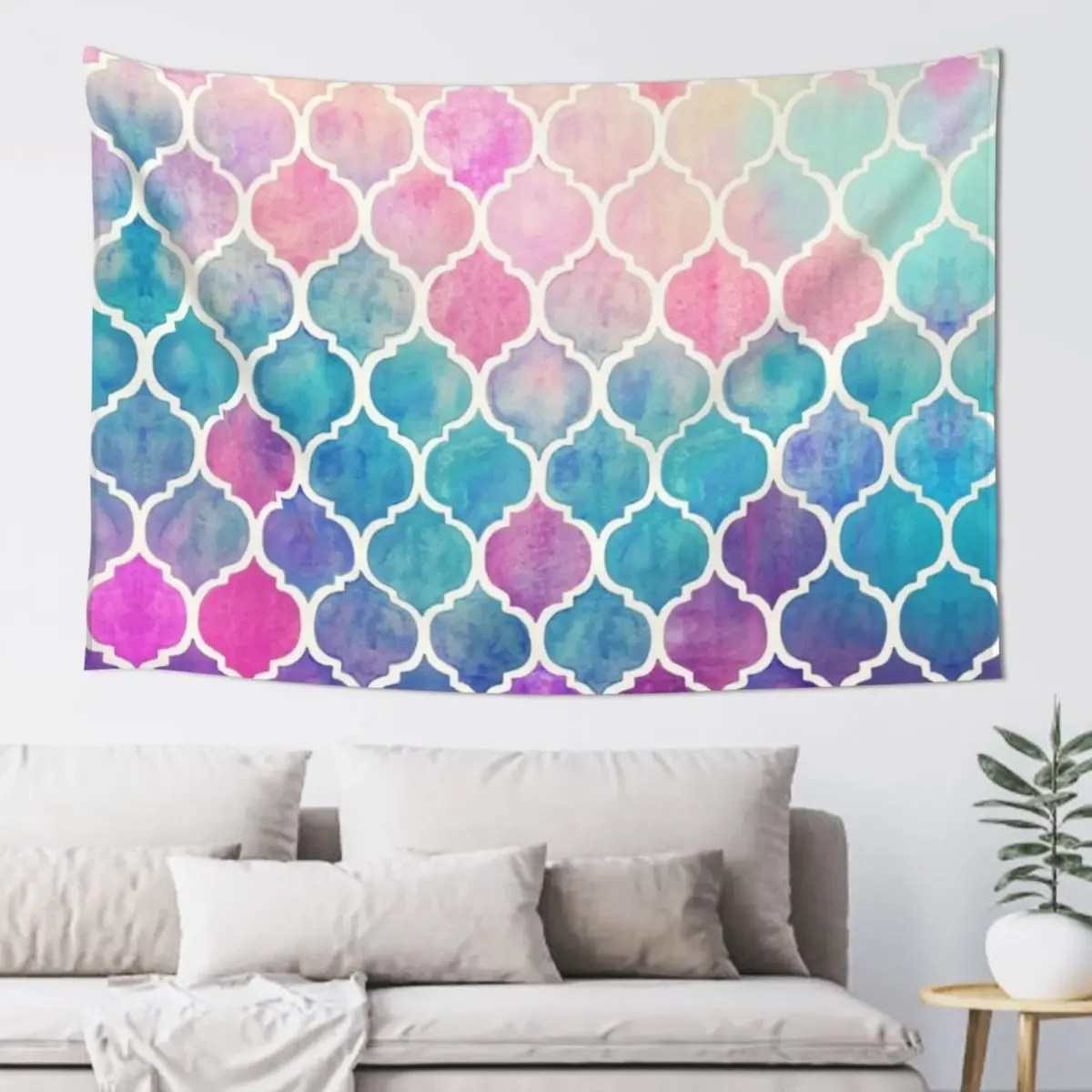 

Rainbow Pastel Watercolor Moroccan Pattern Tapestry Room Aesthetic Decor Room Decor Cute Custom Tapestry