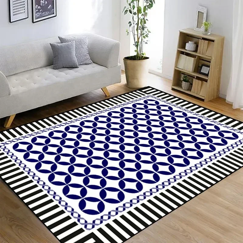 

Modern Geometric Living Room Carpets Black White Minimalist Bedroom Rug Creative Removable Carpet Non-slip Machine Washable Rugs