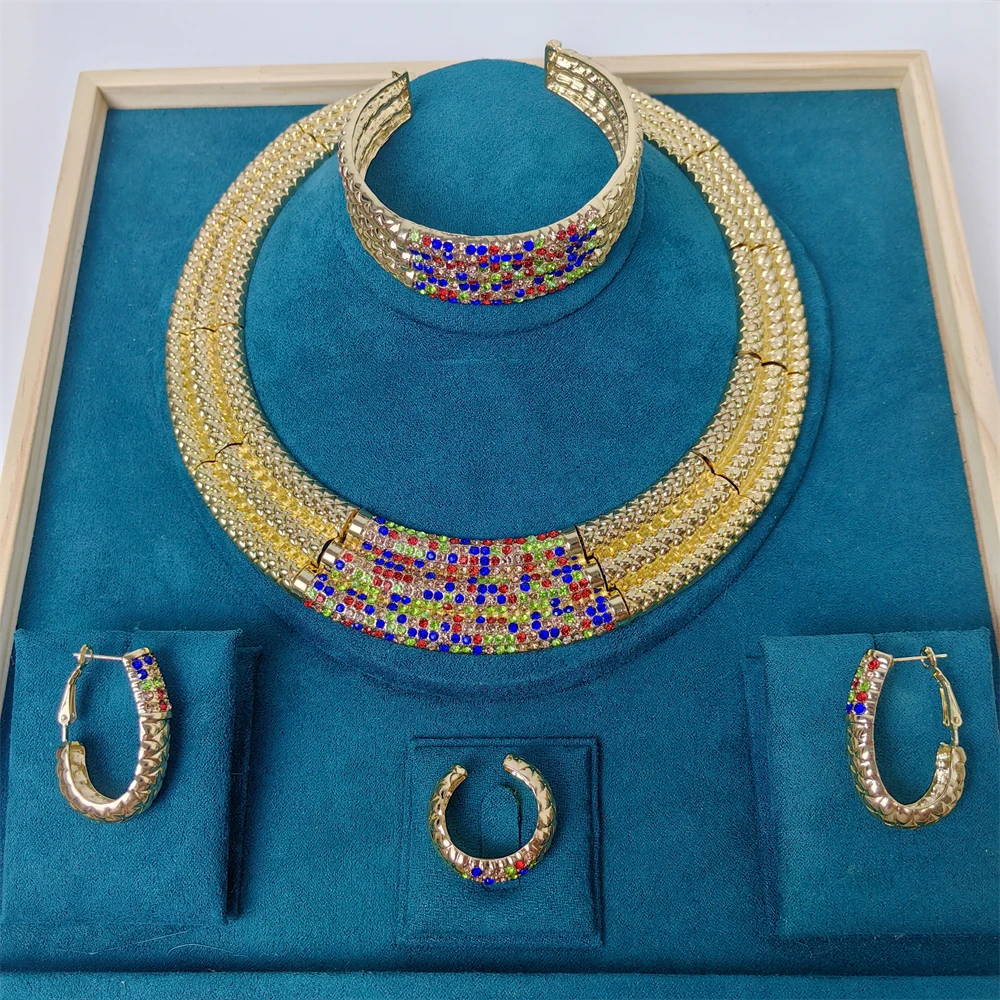 

Luxury Luxury 18K Gold Plated Jewelry Set Italy Dubai Necklace Earrings Bracelet Ring For Women Mother's Day Gift ﻿