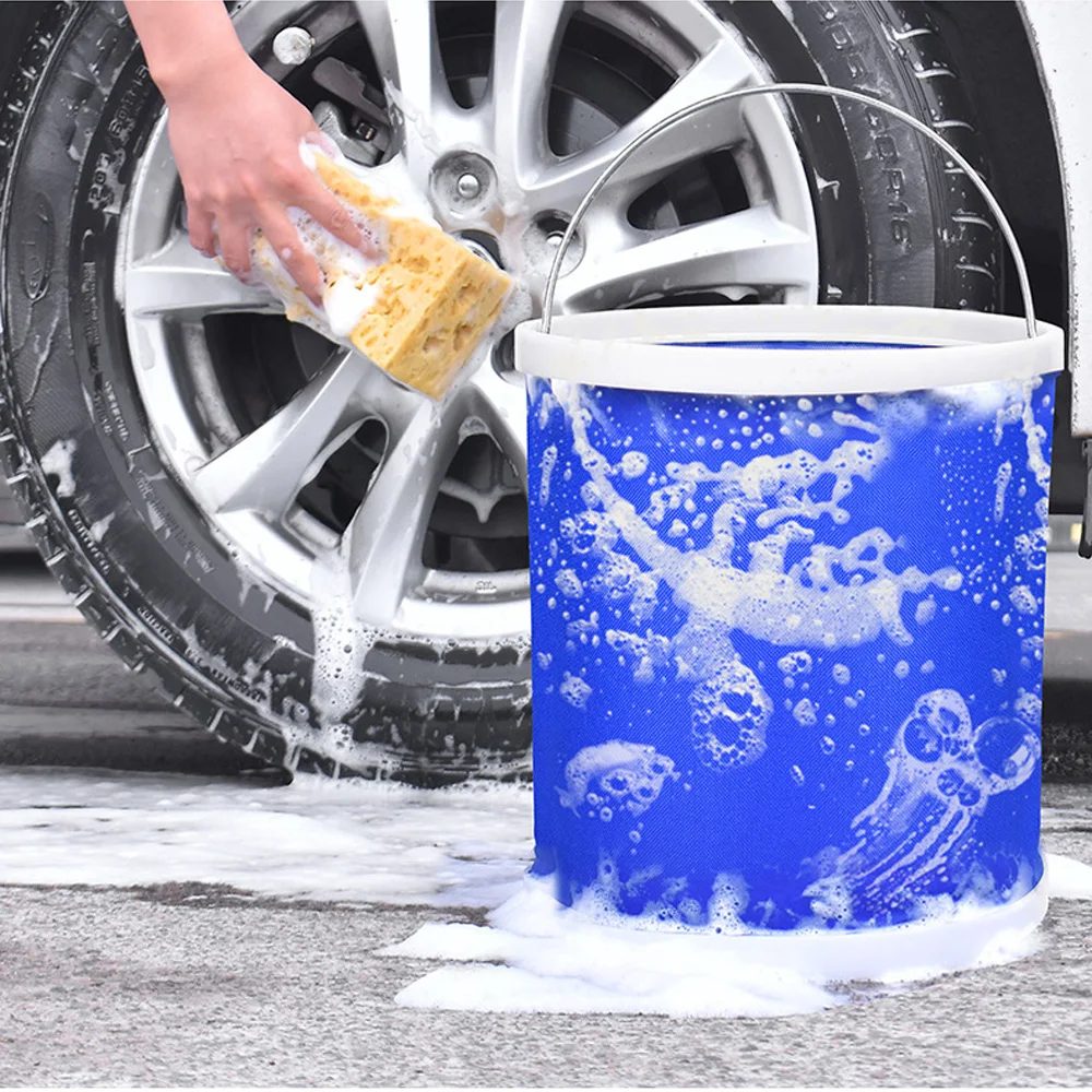 Folding Bucket Car Travel Fishing Large Portable Retractable Washing Bucket Brush Car Compression Bucket Car Wash Accessory